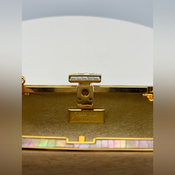 JUDITH LEIBER UNIQUE TINY MINI WOOD ABALONE SHELL PURSE MINAUDIERE BAG COUTURE - Picture 12 of 12